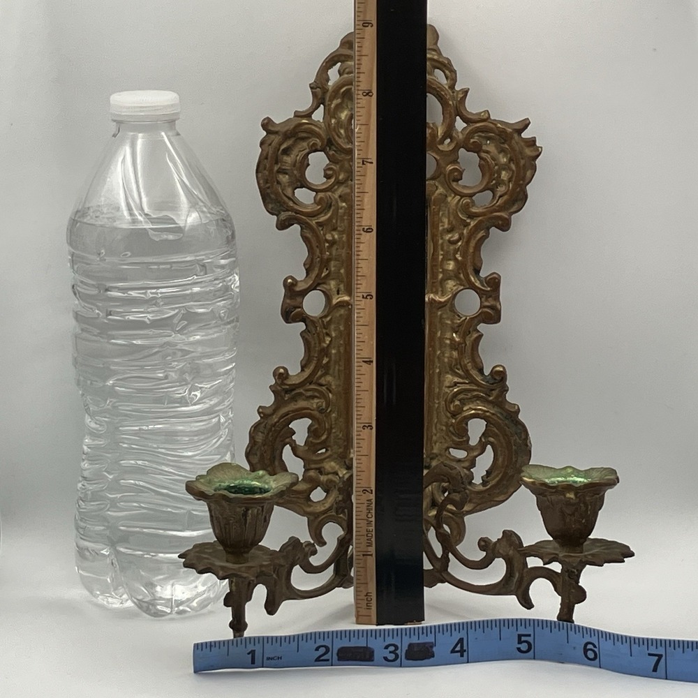 Vtg Candle Sconce / Brass With Mirror / 2 Arms / 1940s / Swedish Rococo Revival - Picture 2 of 16
